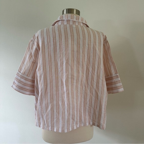 New NWOT Haven Well Within Linen+ Cotton Button Down Short Sleeve Striped Shirt - Picture 3 of 8
